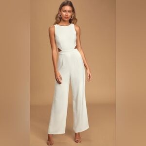 Lulus | Moments to Remember White Sleeveless Wide-Leg Cutout Jumpsuit